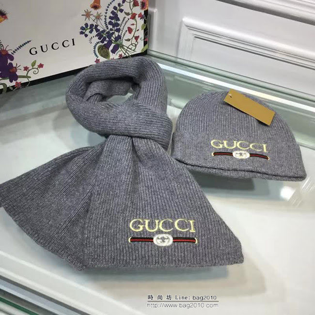 GUCCI古馳 兔絨+羊絨針織圍巾帽子套裝 百搭情侶款 LLWJ5786